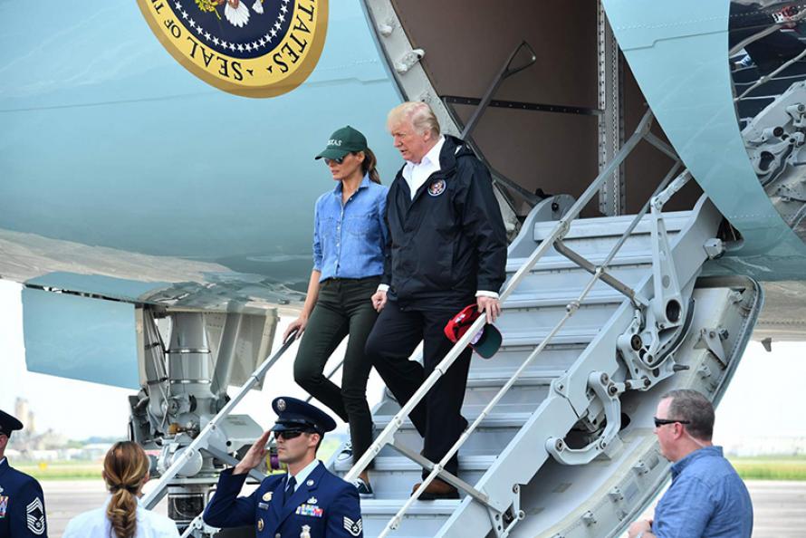President Trump Arrives at Ellington Airport