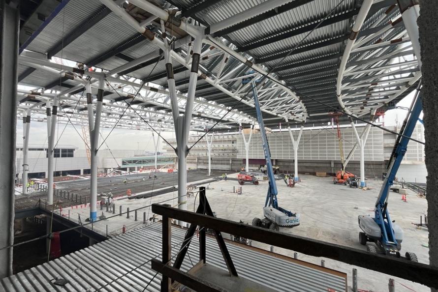 A view of the trusses at the new international terminal 