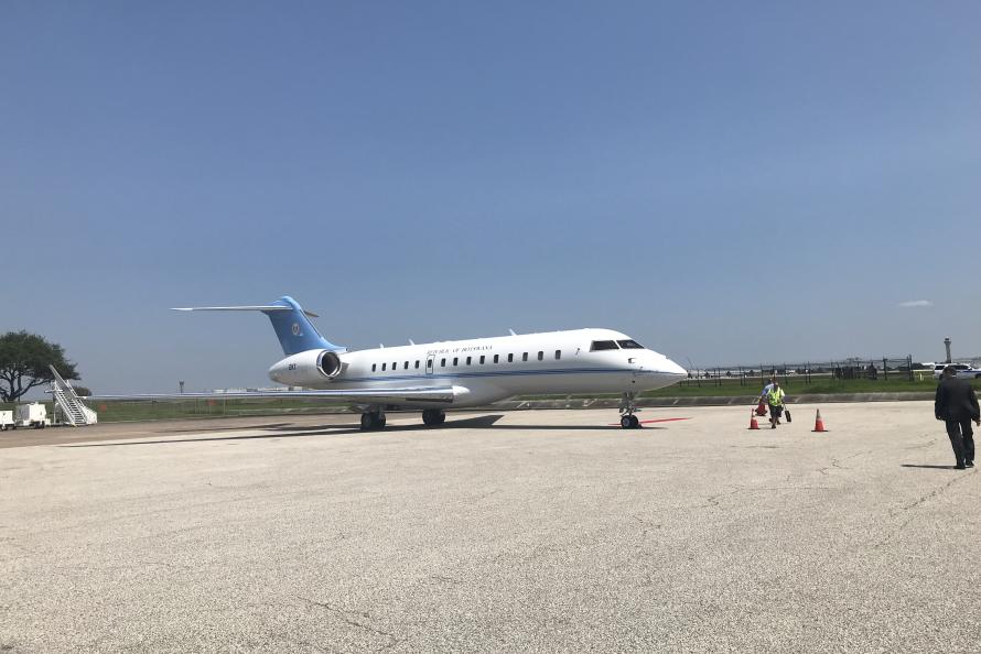 A plane from Botswana lands at Bush Airport 