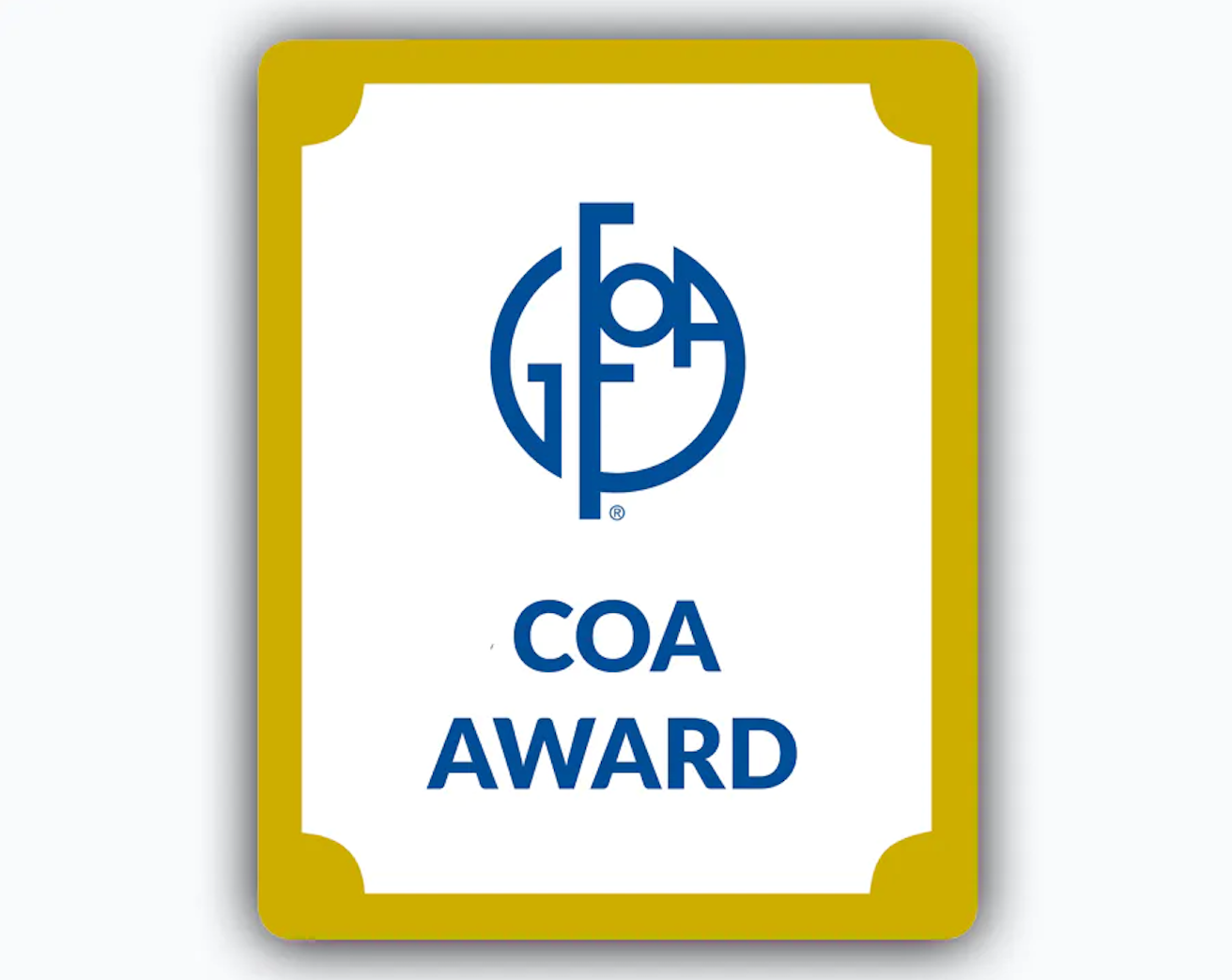 GFOA seal for Certificate of Achievement Award 