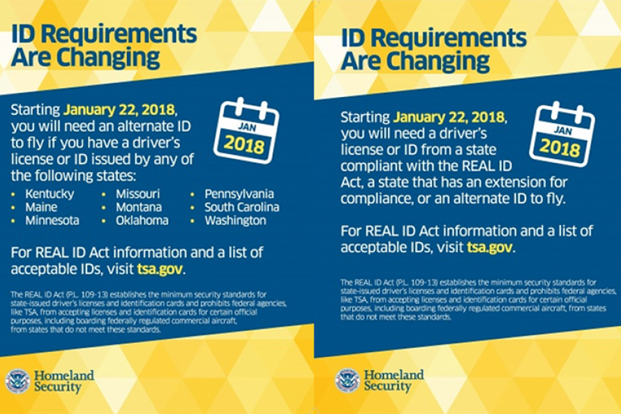 Traveling Notice: Real ID Act Becomes Effective Jan. 2018