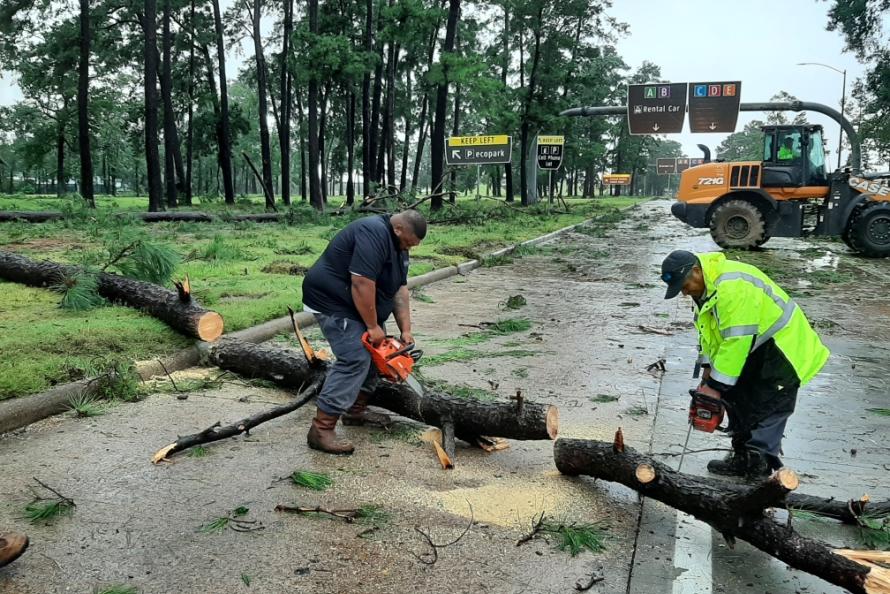 Debris at IAH after Hurricane Beryl