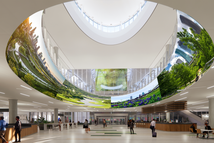 Rendering of the Oculus separating the floors of the new Mickey Leland International Terminal at Bush Airport