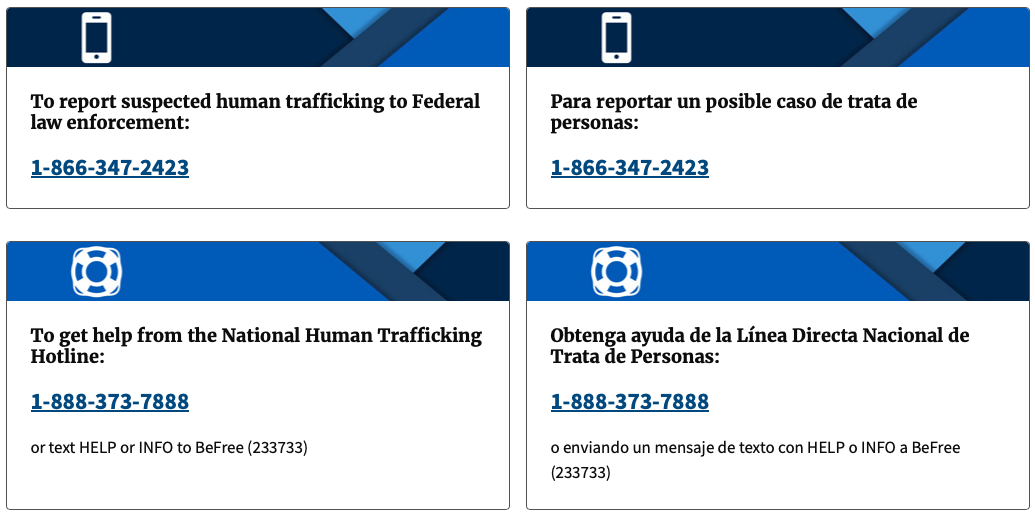 Hotlines for human trafficking