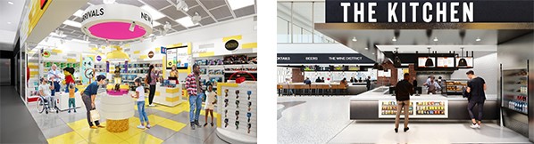 Renderings of the LEGO store and The Kitchen help to visualize the retail and culinary options inside the new international terminal at Bush Airport.