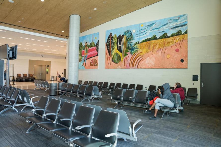 Mural over passengers at Hobby Airport