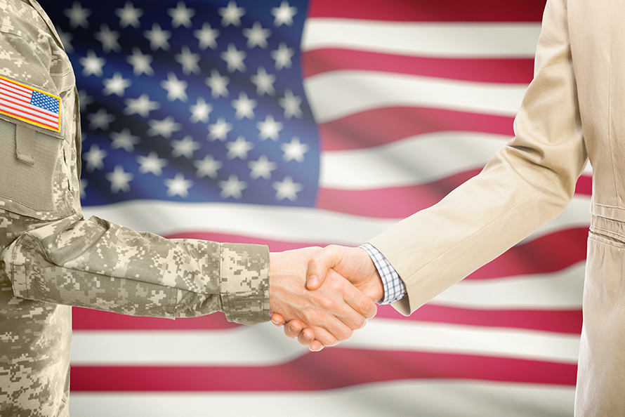 military and civilian handshake