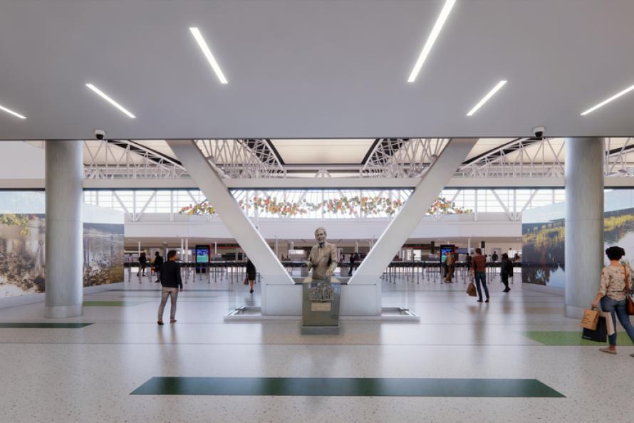 Mickey Leland Statue at new MLIT Terminal at bush Airport